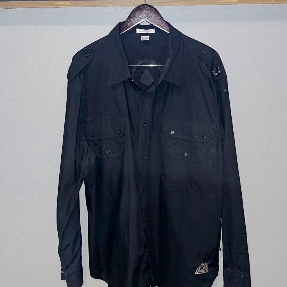 ARTFUL DODGER Men's Black Embroidered Streetwear Button Front Shirt - EUC - 4XL